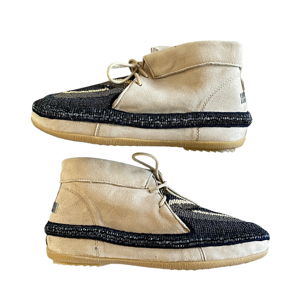 LAIDBACK LONDON Inca Women's Size 36/US 6 Navy Blue Beige Soft Beaded Moccasins - Picture 3 of 10
